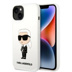 Husa Karl Lagerfeld iPhone 14 Plus Silicone, Ikonik, alb, KLHCP14MSNIKBCH