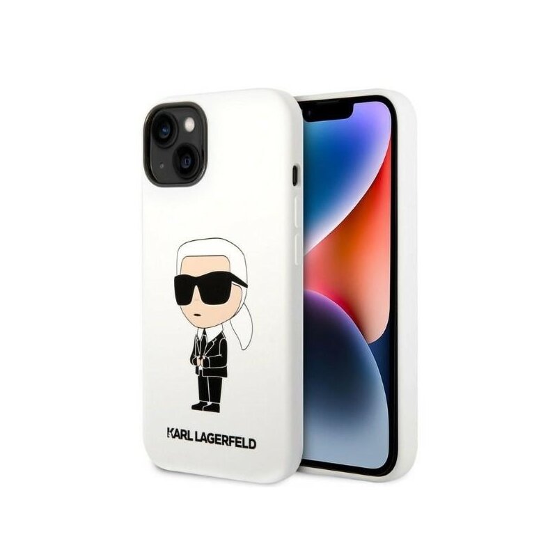 Husa Karl Lagerfeld iPhone 14 Plus Silicone, Ikonik, alb, KLHCP14MSNIKBCH