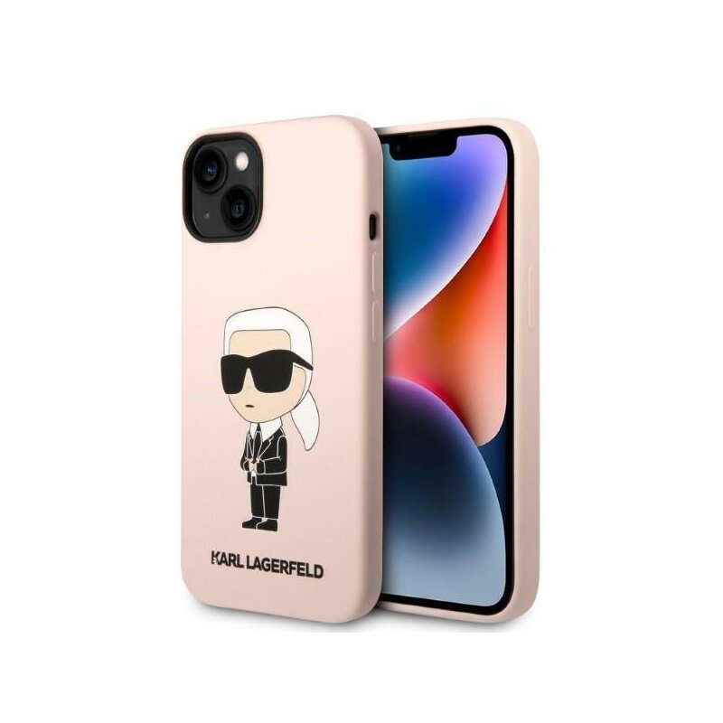 Husa Karl Lagerfeld iPhone 14 Plus Silicone, Ikonik, roz, KLHCP14MSNIKBCP