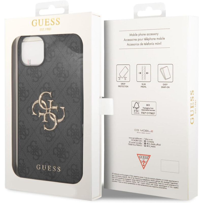 Husa originala Guess iPhone 15 Plus Hardcase 4G Big Metal Logo, gri, GUHCP15M4GMGGR