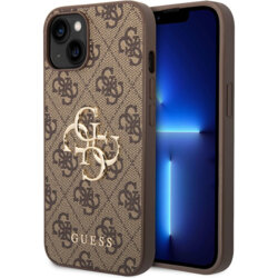 Husa originala Guess iPhone 15 Hardcase 4G Big Metal Logo, maro, GUHCP15S4GMGBR