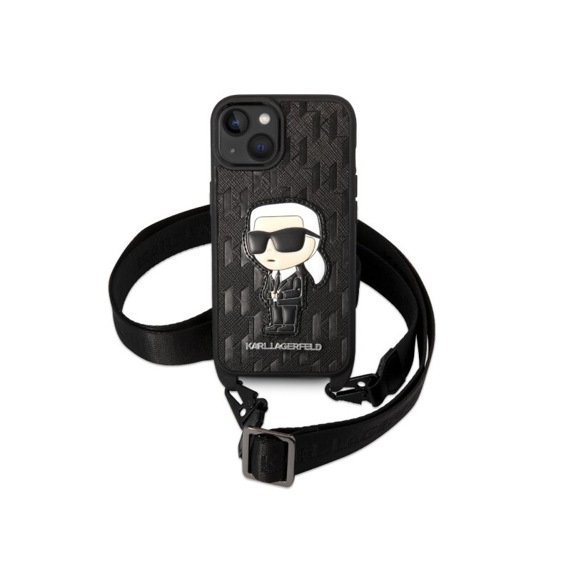 Husa iPhone 14 Plus Karl Lagerfeld Hardcase Monogram, Ikonik Patch, negru, KLHCP14MSTKMK