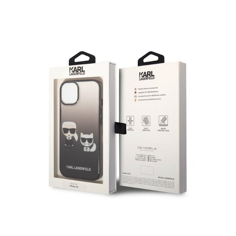 Husa iPhone 14 Plus Karl Lagerfeld Hardcase, Gradient Ikonik Karl&Choupette, negru, KLHCP14MTGKCK