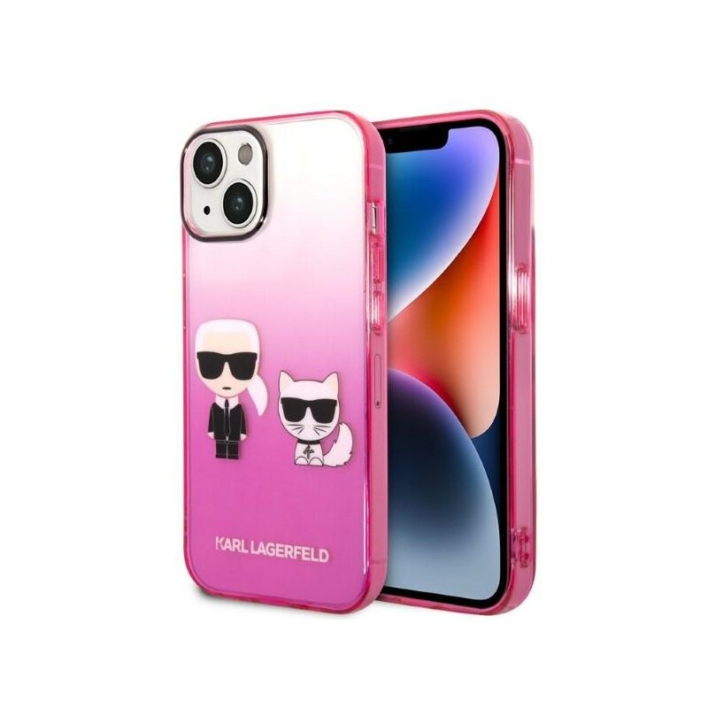 Husa iPhone 14 Plus Karl Lagerfeld Hardcase, Gradient Ikonik Karl&Choupette, roz, KLHCP14MTGKCP