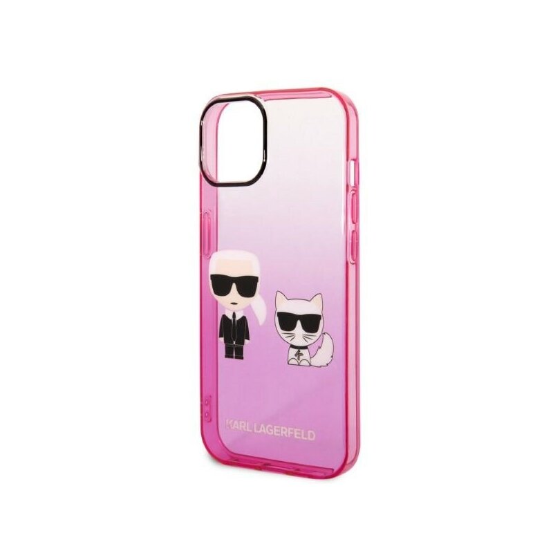 Husa iPhone 14 Plus Karl Lagerfeld Hardcase, Gradient Ikonik Karl&Choupette, roz, KLHCP14MTGKCP