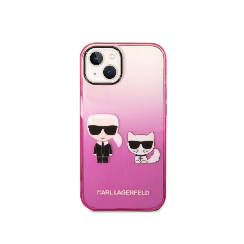 Husa iPhone 14 Plus Karl Lagerfeld Hardcase, Gradient Ikonik Karl&Choupette, roz, KLHCP14MTGKCP