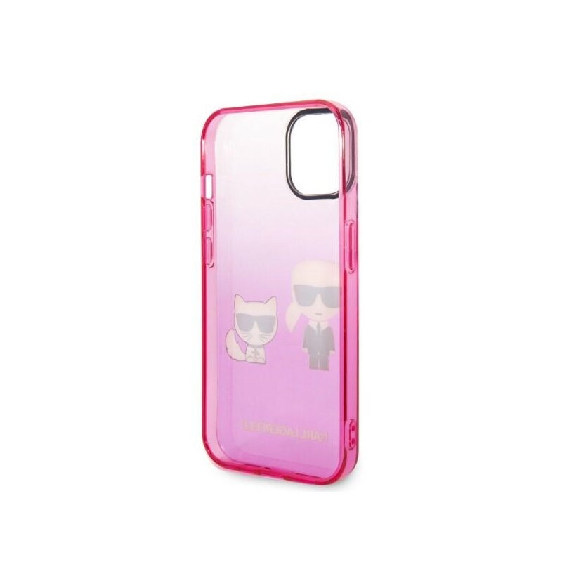Husa iPhone 14 Plus Karl Lagerfeld Hardcase, Gradient Ikonik Karl&Choupette, roz, KLHCP14MTGKCP