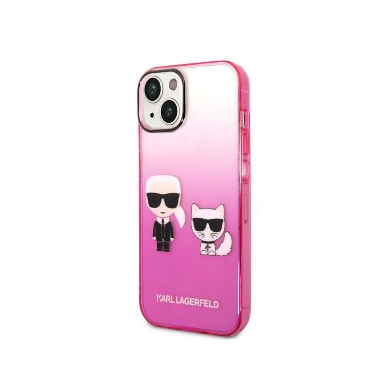 Husa iPhone 14 Plus Karl Lagerfeld Hardcase, Gradient Ikonik Karl&Choupette, roz, KLHCP14MTGKCP