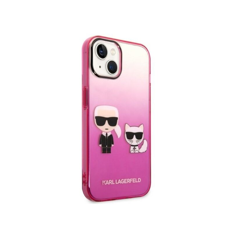 Husa iPhone 14 Plus Karl Lagerfeld Hardcase, Gradient Ikonik Karl&Choupette, roz, KLHCP14MTGKCP