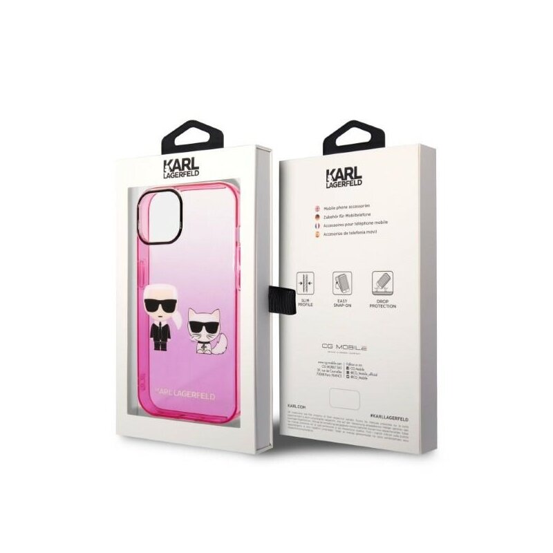 Husa iPhone 14 Plus Karl Lagerfeld Hardcase, Gradient Ikonik Karl&Choupette, roz, KLHCP14MTGKCP