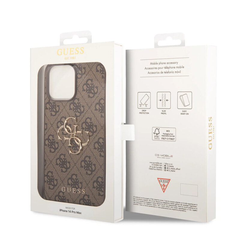 Husa originala Guess iPhone 15 Pro Max Hardcase 4G Big Metal Logo, maro, GUHCP15X4GMGBR