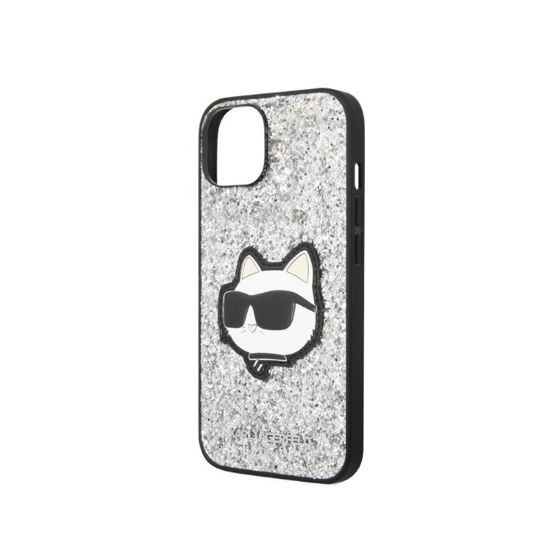 Husa Karl Lagerfeld iPhone 13 Hardcase Glitter, Choupette Patch, argintiu, KLHCP14SG2CPS