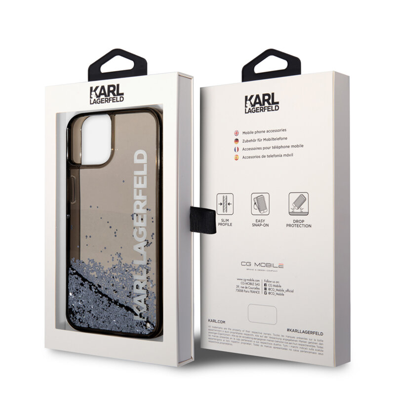 Husa Karl Lagerfeld iPhone 14 Hardcase Liquid Glitter, Elong, negru, KLHCP14SLCKVK