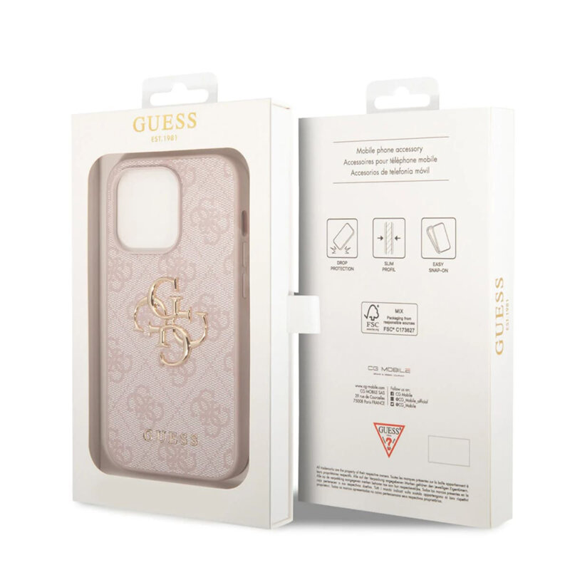 Husa originala Guess iPhone 15 Pro Max Hardcase 4G Big Metal Logo, roz, GUHCP15X4GMGPI