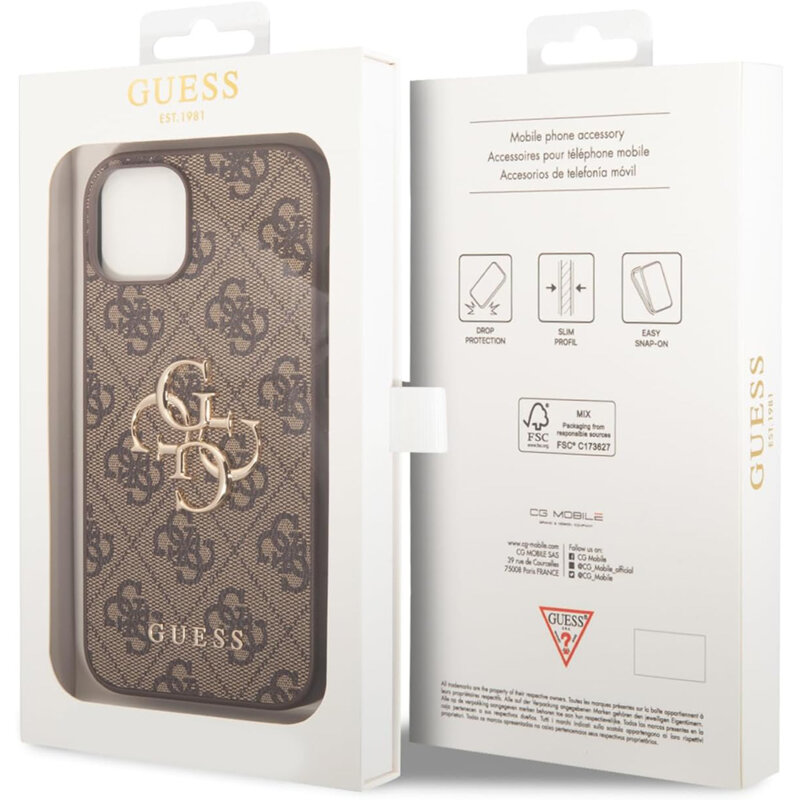 Husa originala Guess iPhone 15 Plus Hardcase 4G Big Metal Logo, maro, GUHCP15M4GMGBR