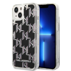 Husa Karl Lagerfeld iPhone 14 Hardcase Liquid Glitter, Monogram, negru, KLHCP14SLMNMK