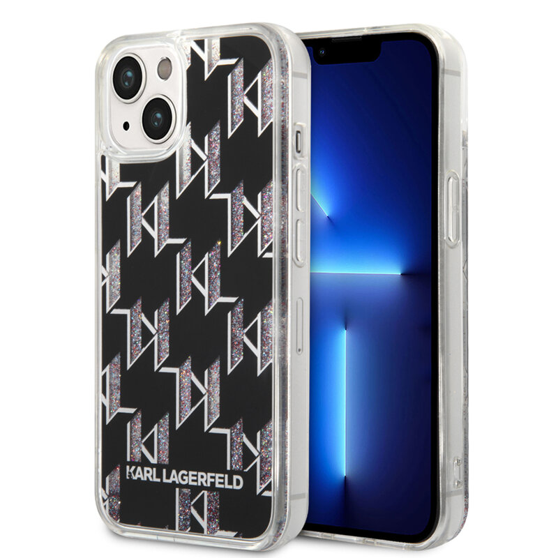 Husa Karl Lagerfeld iPhone 14 Hardcase Liquid Glitter, Monogram, negru, KLHCP14SLMNMK