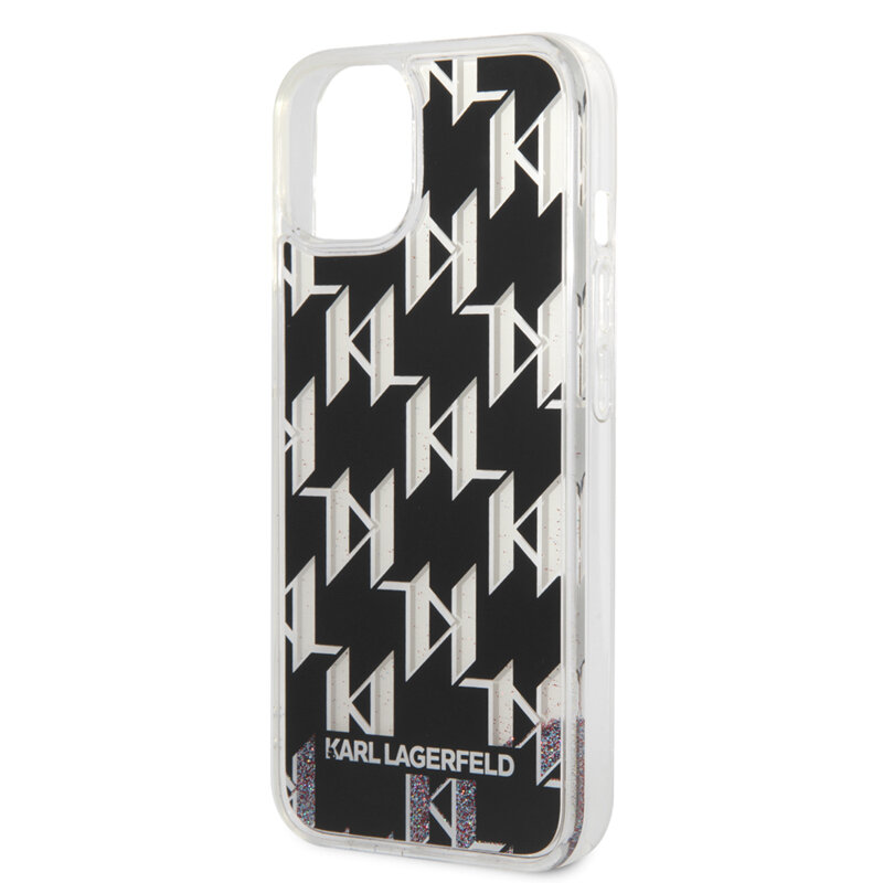 Husa Karl Lagerfeld iPhone 14 Hardcase Liquid Glitter, Monogram, negru, KLHCP14SLMNMK