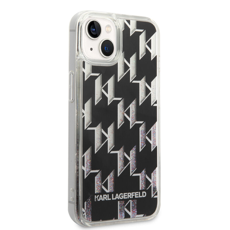 Husa Karl Lagerfeld iPhone 14 Hardcase Liquid Glitter, Monogram, negru, KLHCP14SLMNMK
