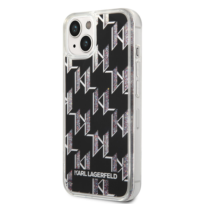 Husa Karl Lagerfeld iPhone 14 Hardcase Liquid Glitter, Monogram, negru, KLHCP14SLMNMK