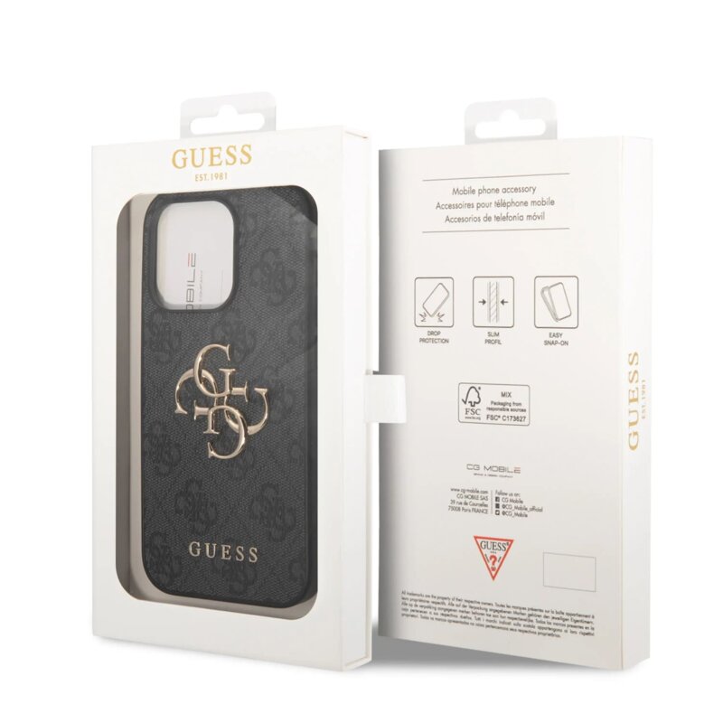 Husa originala Guess iPhone 15 Pro Hardcase 4G Big Metal Logo, gri, GUHCP15L4GMGGR