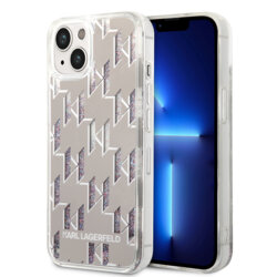 Husa Karl Lagerfeld iPhone 14 Hardcase Liquid Glitter, Monogram, argintiu, KLHCP14SLMNMS