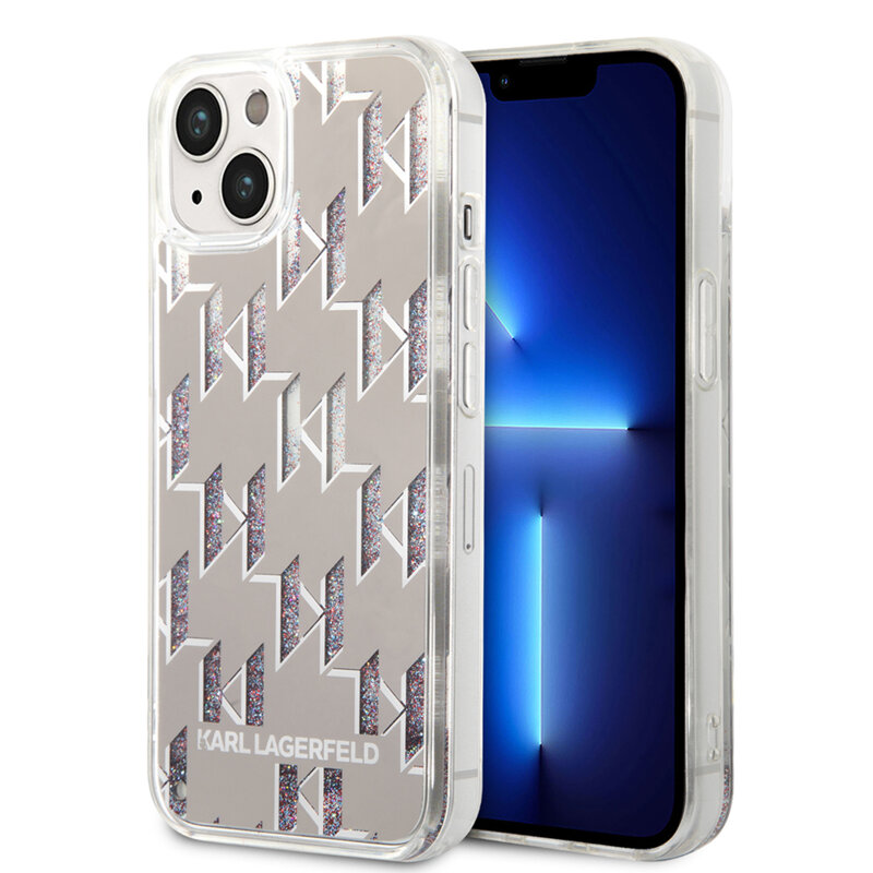 Husa Karl Lagerfeld iPhone 14 Hardcase Liquid Glitter, Monogram, argintiu, KLHCP14SLMNMS
