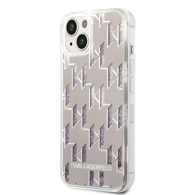 Husa Karl Lagerfeld iPhone 14 Hardcase Liquid Glitter, Monogram, argintiu, KLHCP14SLMNMS