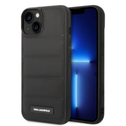 Husa iPhone 14 Karl Lagerfeld Hardcase Leather Puffy, Elongated Logo, negru, KLHCP14SPSQAK