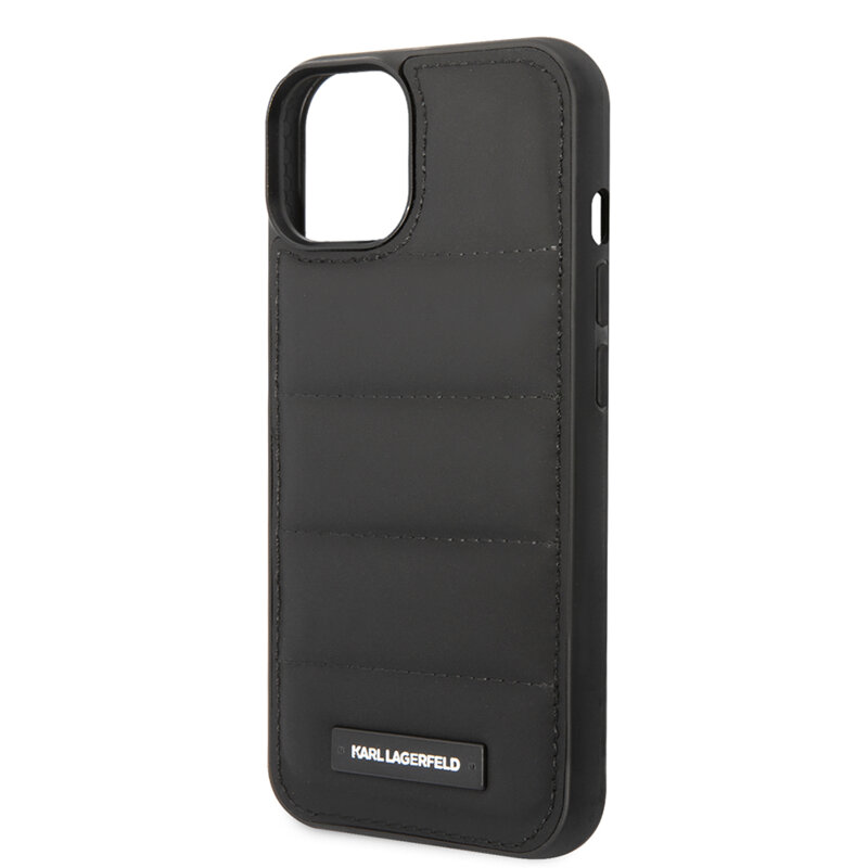 Husa iPhone 14 Karl Lagerfeld Hardcase Leather Puffy, Elongated Logo, negru, KLHCP14SPSQAK