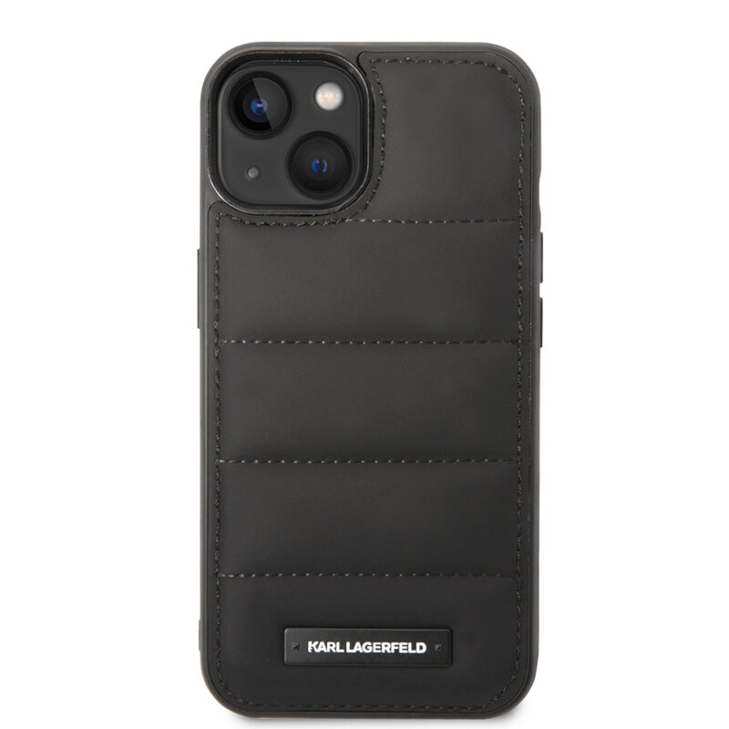 Husa iPhone 14 Karl Lagerfeld Hardcase Leather Puffy, Elongated Logo, negru, KLHCP14SPSQAK