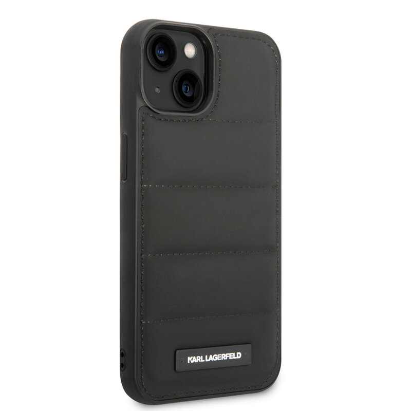 Husa iPhone 14 Karl Lagerfeld Hardcase Leather Puffy, Elongated Logo, negru, KLHCP14SPSQAK