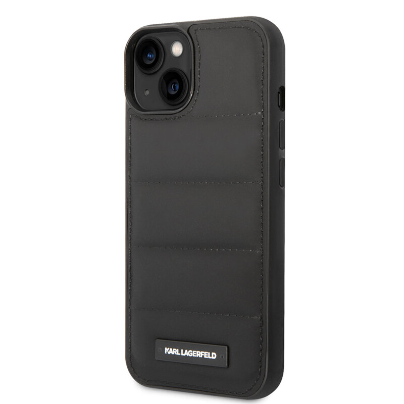 Husa iPhone 14 Karl Lagerfeld Hardcase Leather Puffy, Elongated Logo, negru, KLHCP14SPSQAK