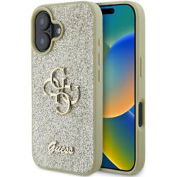 Husa Guess Glitter Fixed Big 4G iPhone 16 Plus cu sclipici, auriu, GUHCP16MHG4SGD