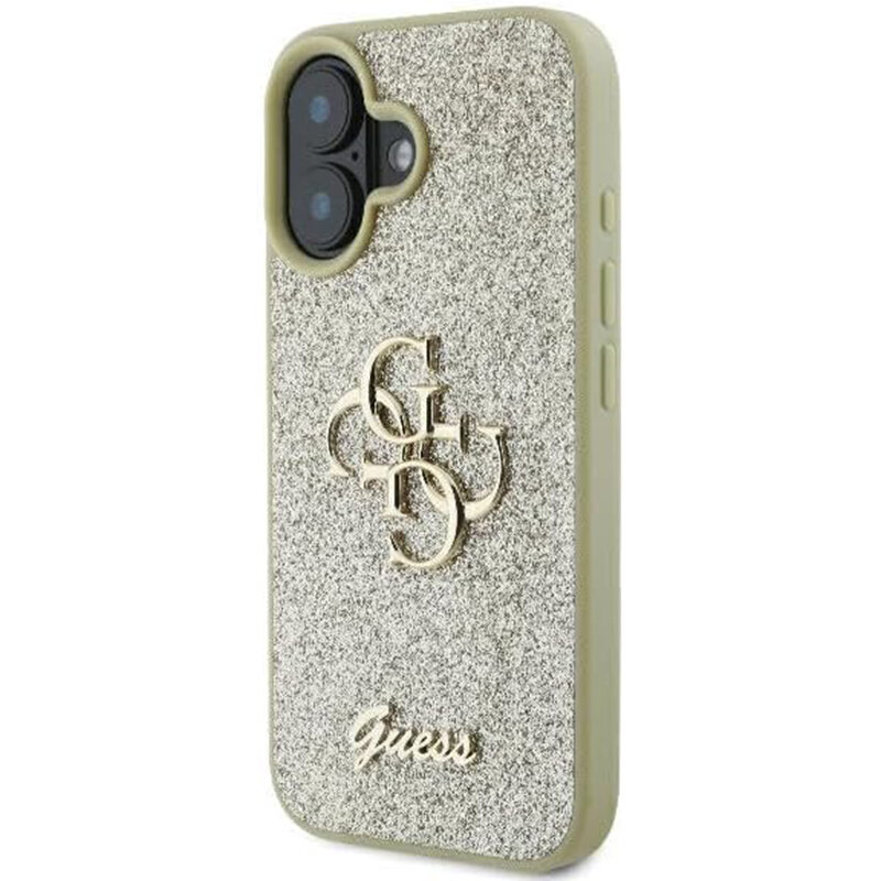 Husa Guess Glitter Fixed Big 4G iPhone 16 Plus cu sclipici, auriu, GUHCP16MHG4SGD