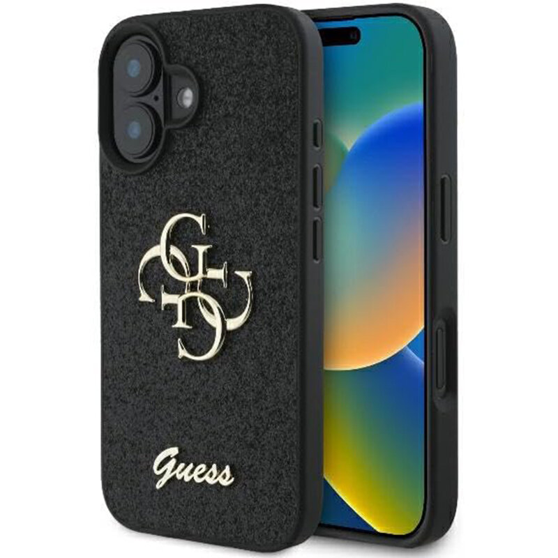 Husa Guess Glitter Fixed Big 4G iPhone 16 Plus cu sclipici, negru, GUHCP16MHG4SGK