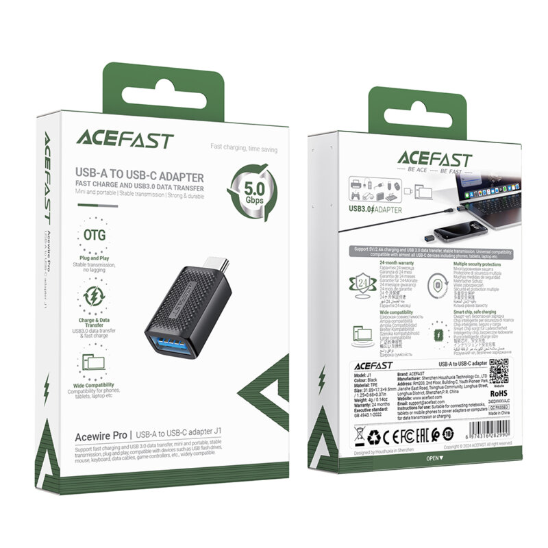 Adaptor USB 3.0 Type-C, 5Gbps, Fast Charging, Acefast J1