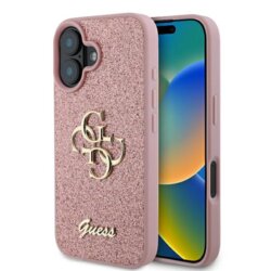 Husa Guess Glitter iPhone 16 cu sclipici, roz, GUHCP16SHG4SGP