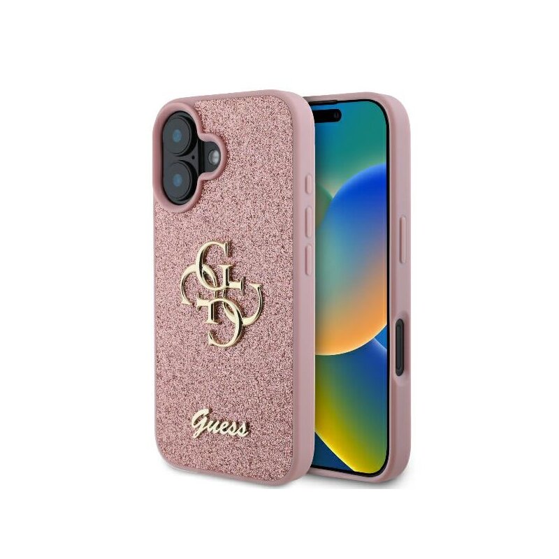 Husa Guess Glitter iPhone 16 cu sclipici, roz, GUHCP16SHG4SGP