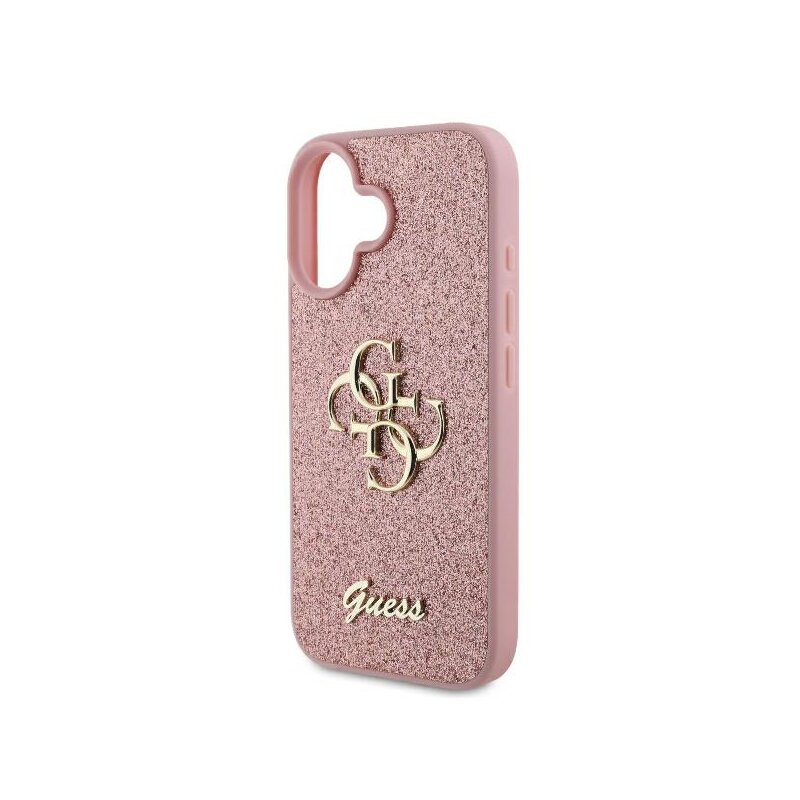 Husa Guess Glitter iPhone 16 cu sclipici, roz, GUHCP16SHG4SGP