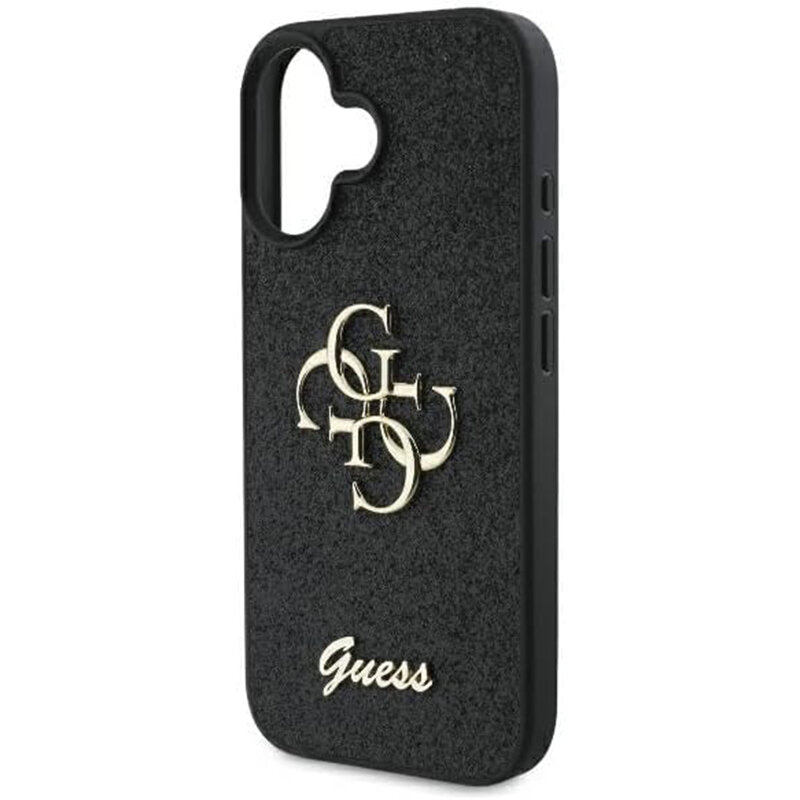 Husa Guess Glitter Fixed Big 4G iPhone 16 cu sclipici, negru, GUHCP16SHG4SGK