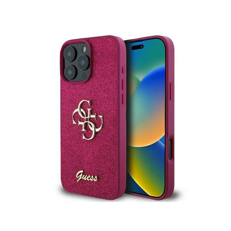 Husa Guess Glitter Fixed Big 4G  iPhone 16 Pro Max cu sclipici, mov, GUHCP16XHG4SGU
