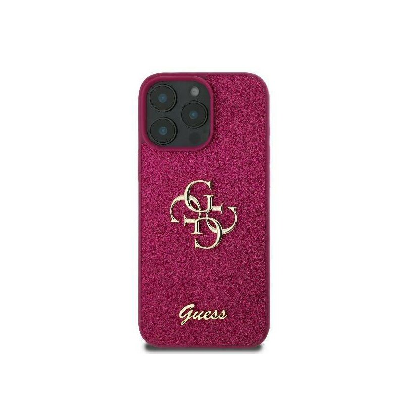 Husa Guess Glitter Fixed Big 4G  iPhone 16 Pro Max cu sclipici, mov, GUHCP16XHG4SGU