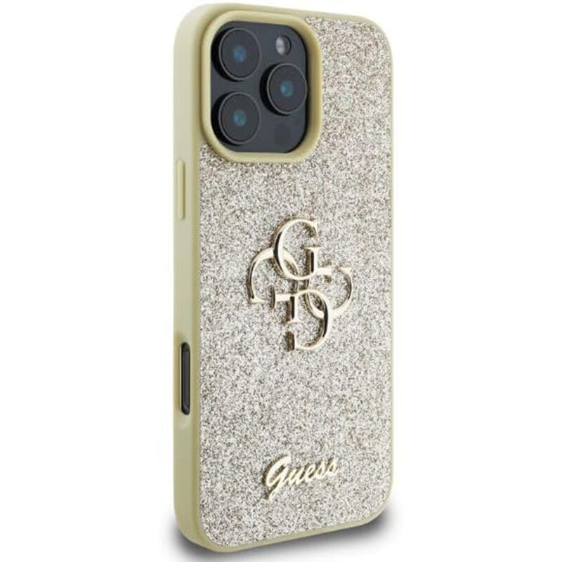 Husa Guess Glitter Fixed Big 4G iPhone 16 Pro cu sclipici, auriu, GUHCP16LHG4SGD