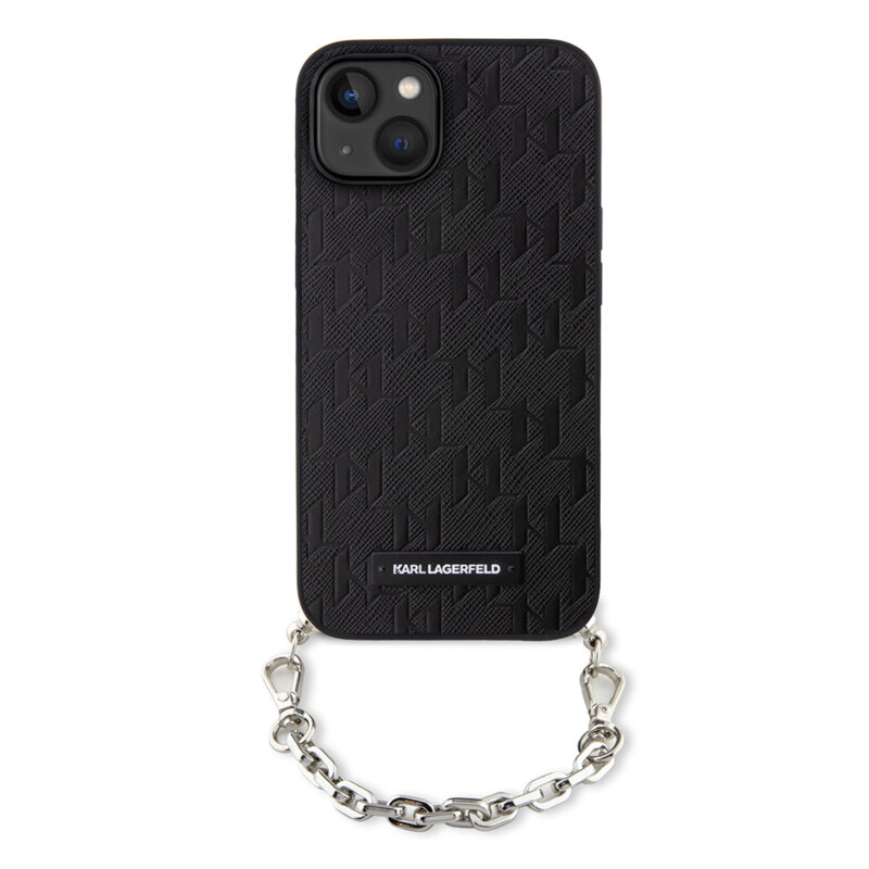 Husa originala iPhone 14 Karl Lagerfeld Saffiano Monogram Chain, negru, KLHCP14SSACKLHPK