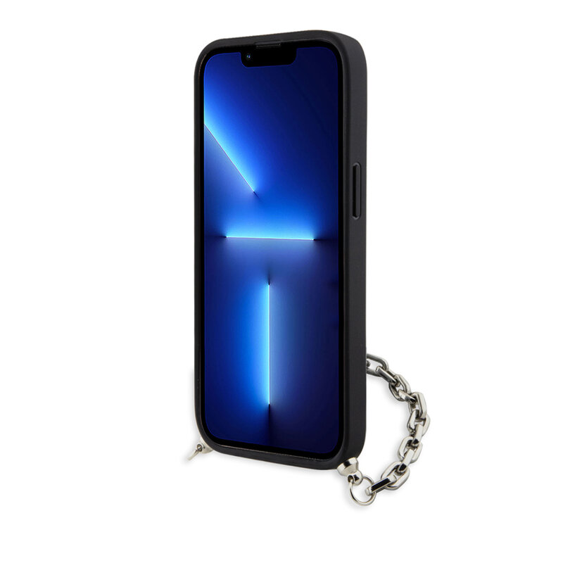Husa originala iPhone 14 Karl Lagerfeld Saffiano Monogram Chain, negru, KLHCP14SSACKLHPK