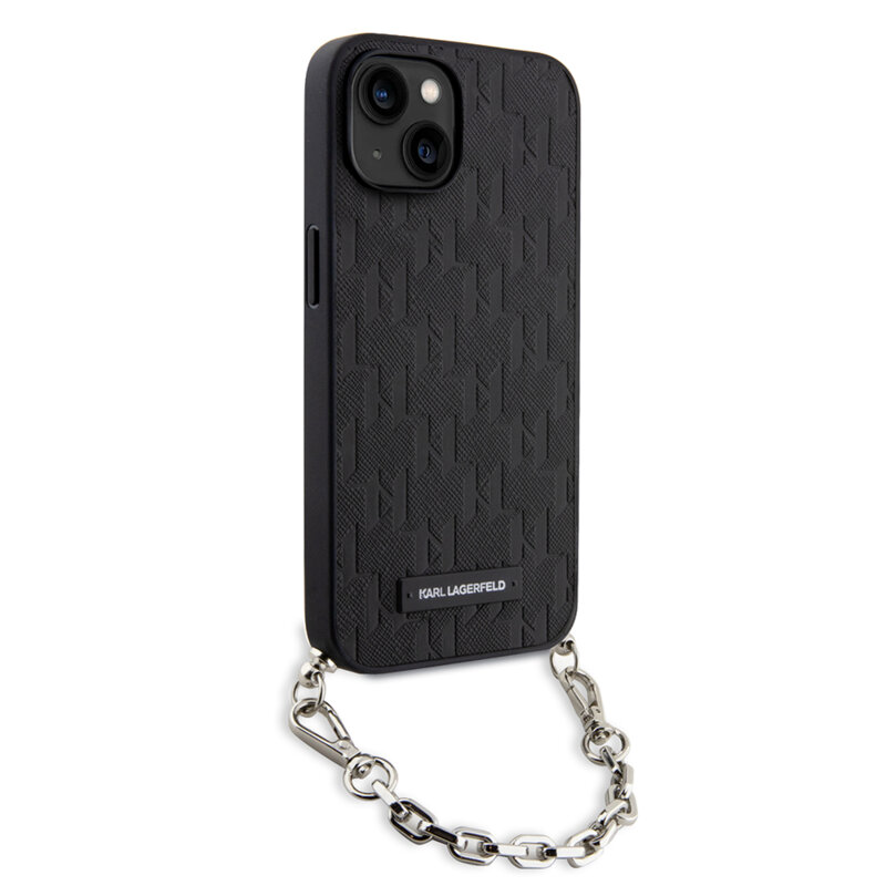 Husa originala iPhone 14 Karl Lagerfeld Saffiano Monogram Chain, negru, KLHCP14SSACKLHPK