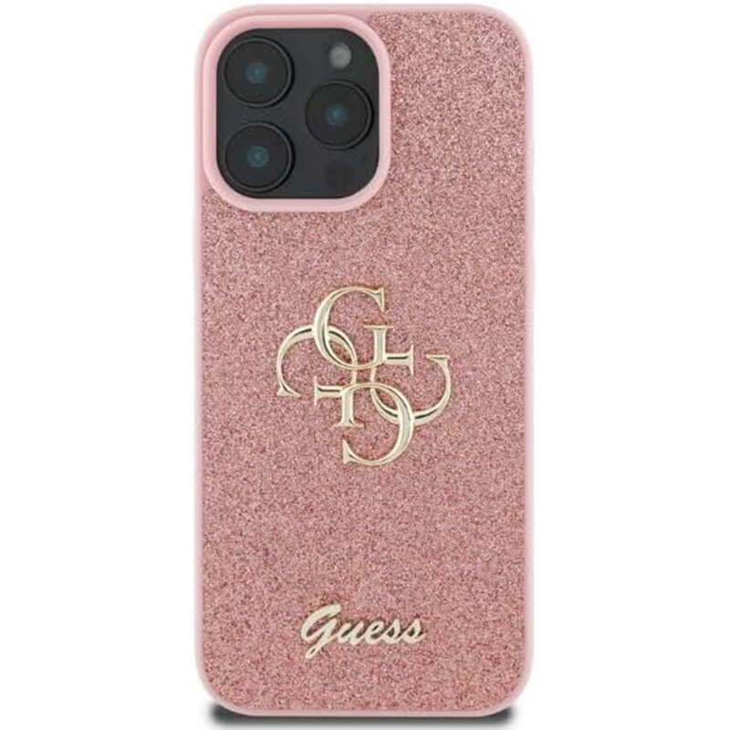 Husa Guess Glitter Fixed Big 4G iPhone 16 Pro Max cu sclipici, roz, GUHCP16XHG4SGP