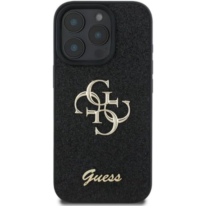 Husa Guess Glitter Fixed Big 4G iPhone 16 Pro Max cu sclipici, negru, GUHCP16XHG4SGK