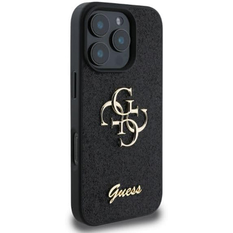 Husa Guess Glitter Fixed Big 4G iPhone 16 Pro Max cu sclipici, negru, GUHCP16XHG4SGK